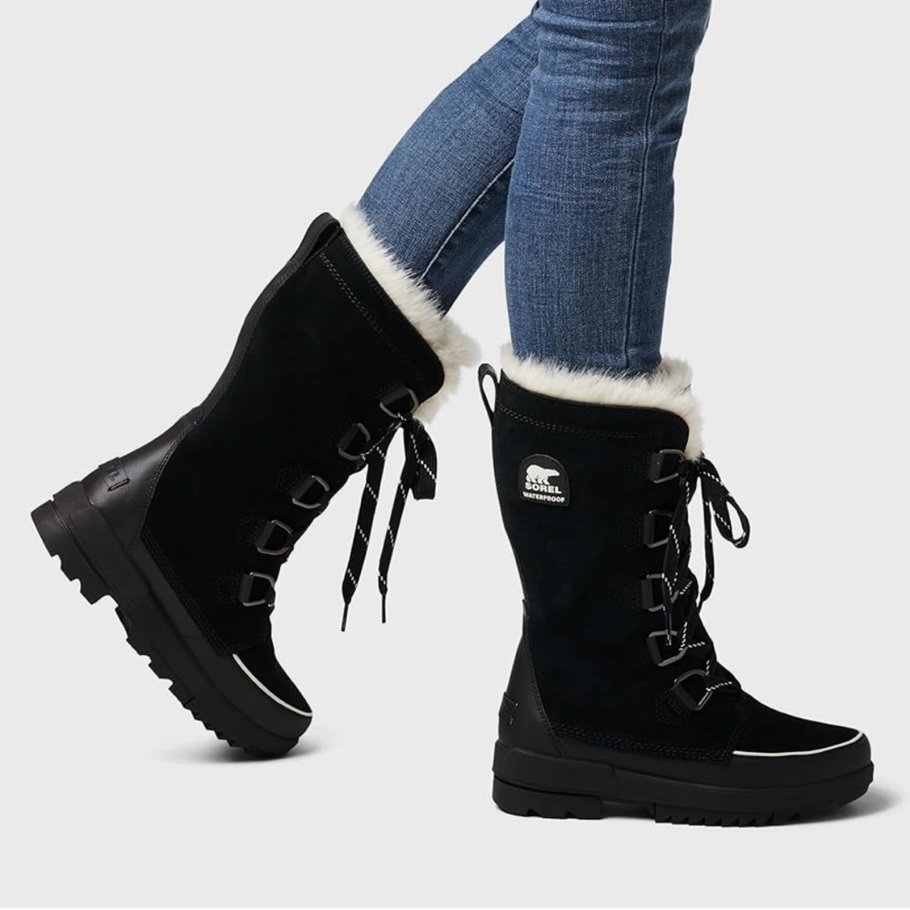 Sorel Waterproof Black Boots with White faux Fur Lining